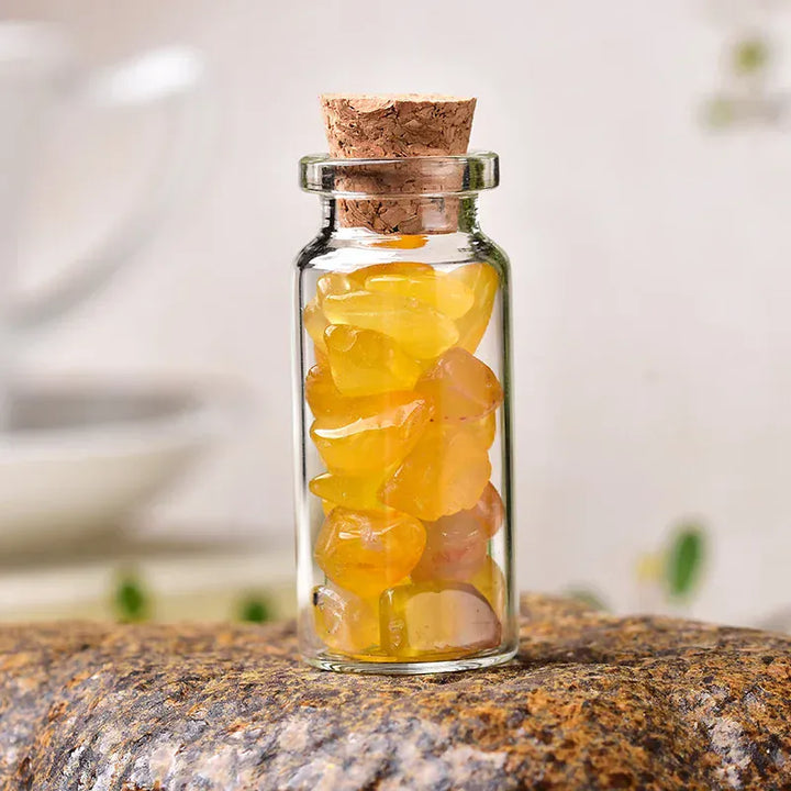 1PC Natural Crystal Glass Wishing Bottle Home Decor Healing Stone Natural Polished Stones Lucky Drifting Bottle Birthday Gifts Yellow Agate / 60x22mm Crystal + Quartz