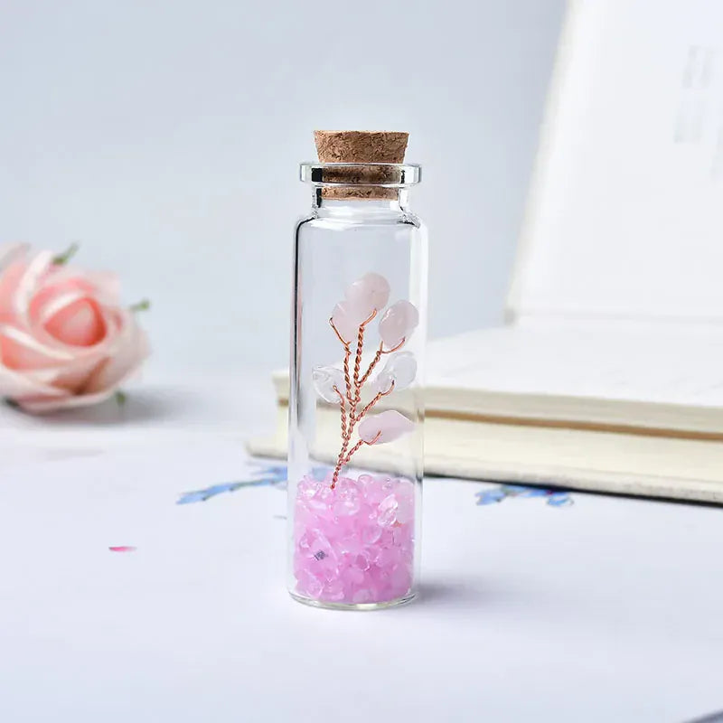 1PC Natural Crystal Glass Wishing Bottle Lucky Tree Healing Stone Natural Polished Stones Lucky Drifting Bottle Birthday Gifts Aventurine Crystal + Quartz