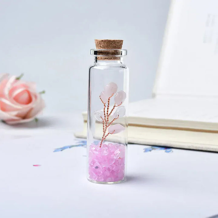 1PC Natural Crystal Glass Wishing Bottle Lucky Tree Healing Stone Natural Polished Stones Lucky Drifting Bottle Birthday Gifts Citrine Crystal + Quartz