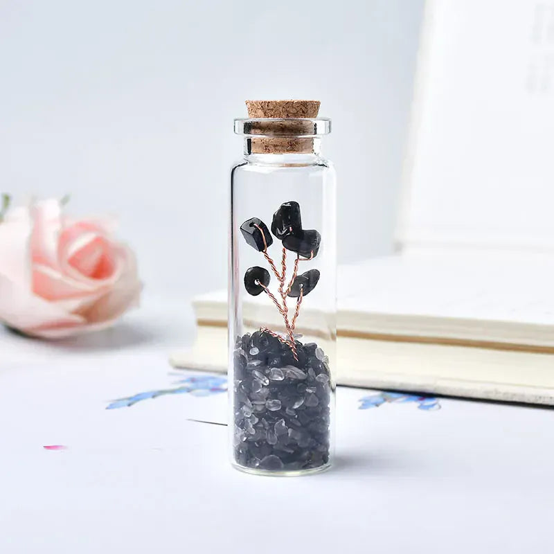 1PC Natural Crystal Glass Wishing Bottle Lucky Tree Healing Stone Natural Polished Stones Lucky Drifting Bottle Birthday Gifts Clear Quartz Crystal + Quartz