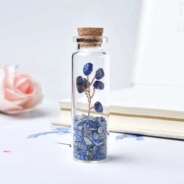 1PC Natural Crystal Glass Wishing Bottle Lucky Tree Healing Stone Natural Polished Stones Lucky Drifting Bottle Birthday Gifts Obsidian Crystal + Quartz