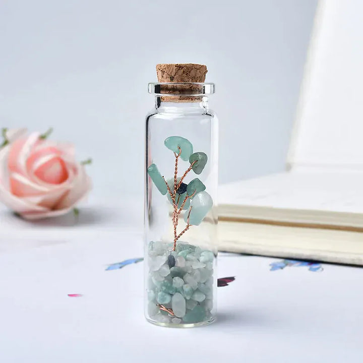 1PC Natural Crystal Glass Wishing Bottle Lucky Tree Healing Stone Natural Polished Stones Lucky Drifting Bottle Birthday Gifts Red jasper Crystal + Quartz