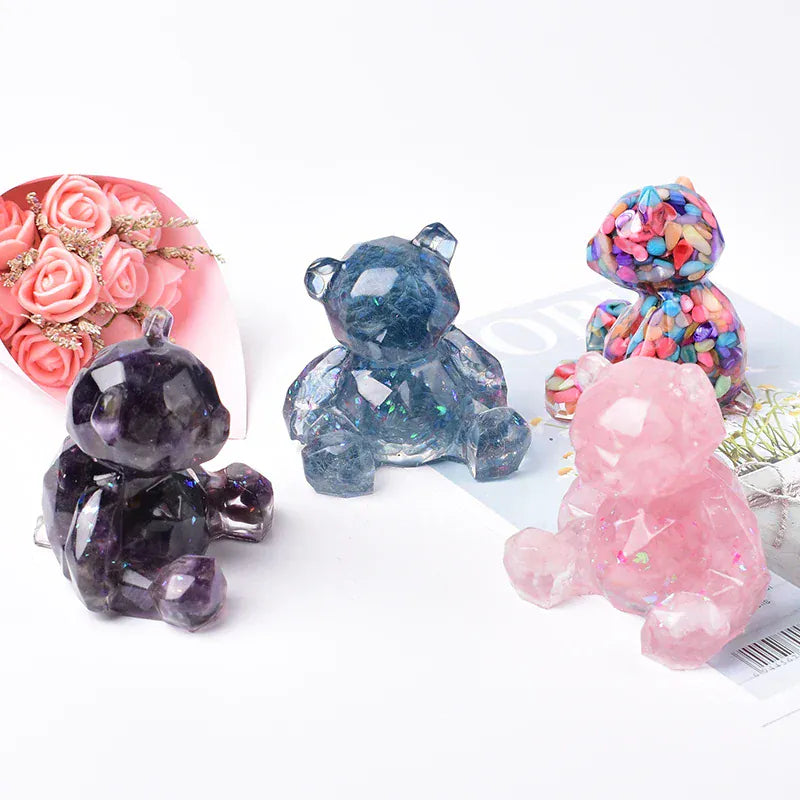 1PC Natural Crystal Gravel Silica Gel Colourful Loveliness Bear Figurine Crafts Souvenir Home Decor Reiki Energy Stone Gift Blue Glass / 1PC Crystal + Quartz