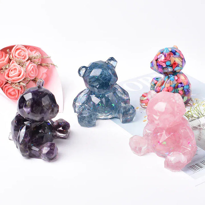 1PC Natural Crystal Gravel Silica Gel Colourful Loveliness Bear Figurine Crafts Souvenir Home Decor Reiki Energy Stone Gift Blue Glass / 1PC Crystal + Quartz