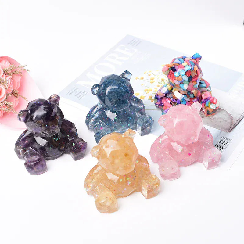1PC Natural Crystal Gravel Silica Gel Colourful Loveliness Bear Figurine Crafts Souvenir Home Decor Reiki Energy Stone Gift Rose Quartz / 1PC Crystal + Quartz