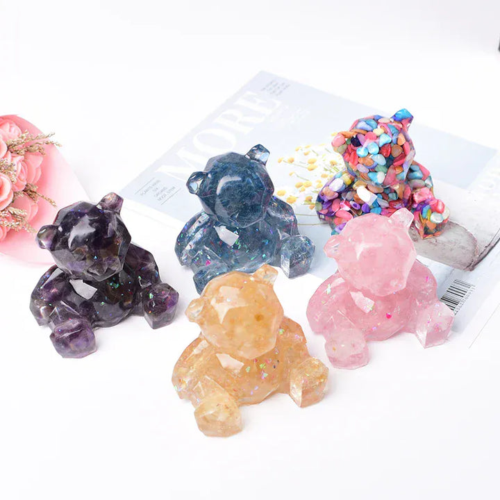 1PC Natural Crystal Gravel Silica Gel Colourful Loveliness Bear Figurine Crafts Souvenir Home Decor Reiki Energy Stone Gift Rose Quartz / 1PC Crystal + Quartz