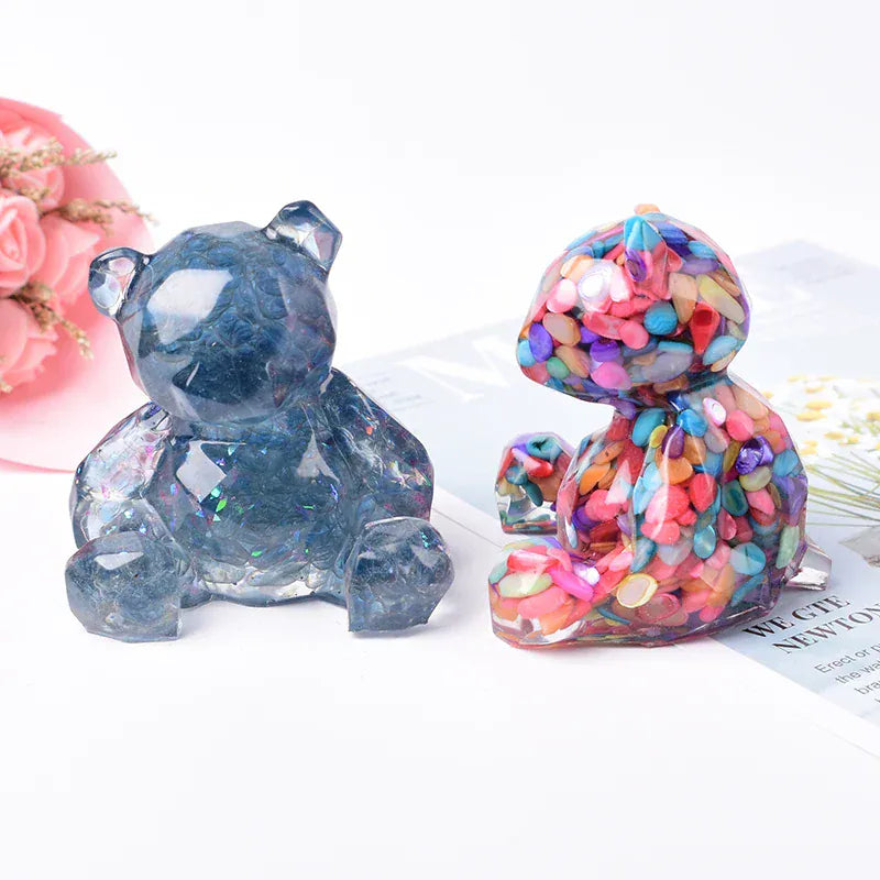 1PC Natural Crystal Gravel Silica Gel Colourful Loveliness Bear Figurine Crafts Souvenir Home Decor Reiki Energy Stone Gift Rose Quartz / 1PC Crystal + Quartz