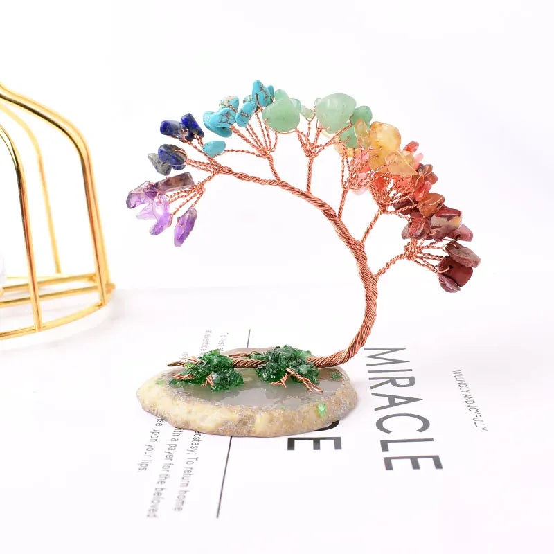 1PC Natural Crystal Hand Made Colour Crystal Tree Specimen Agate Home Decoration Ornaments Lucky Tree DIY gifts Souvenir Gift Colour Crystal / 1Pc Crystal + Quartz