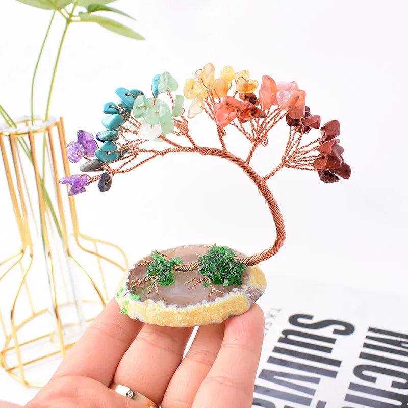 1PC Natural Crystal Hand Made Colour Crystal Tree Specimen Agate Home Decoration Ornaments Lucky Tree DIY gifts Souvenir Gift Colour Crystal / 1Pc Crystal + Quartz