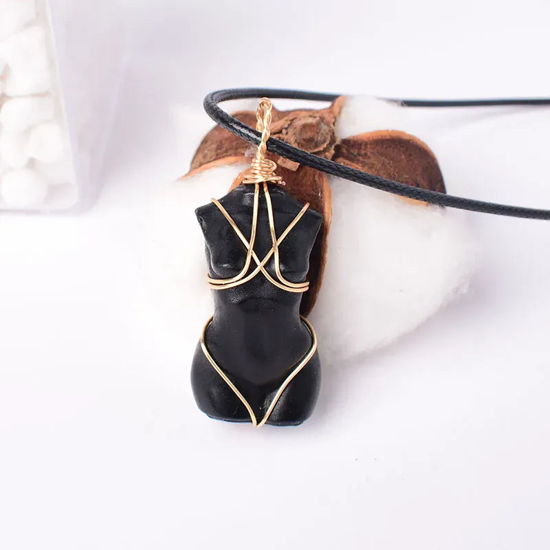 1PC Natural Crystal Hand Made Female Model Pendant Healing Crystal Reiki Gemstone Crafts For Men and Women Necklace Gift Obsidian / 1Pc Crystal + Quartz