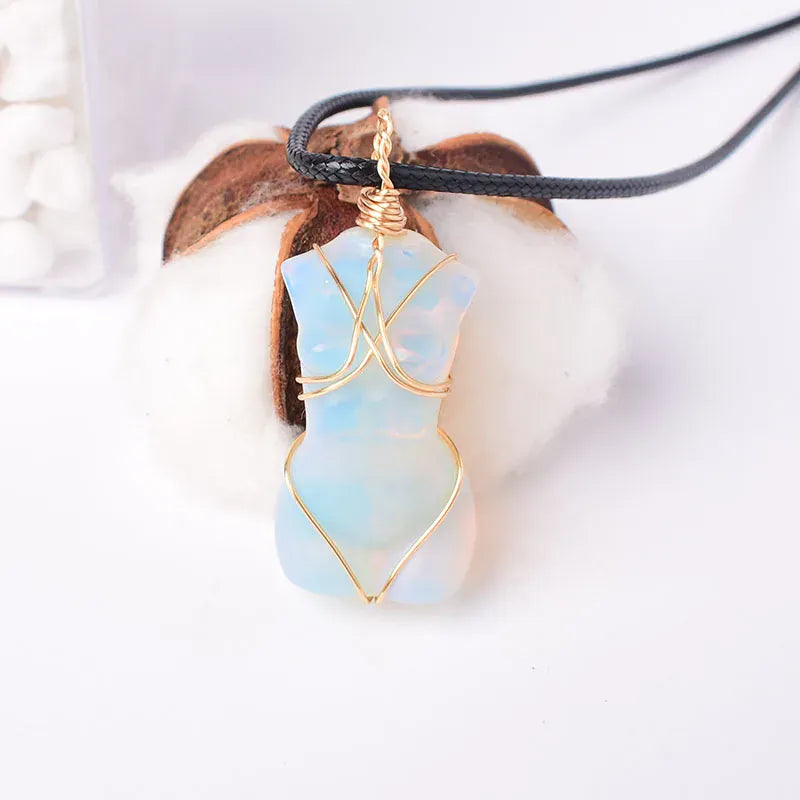 1PC Natural Crystal Hand Made Female Model Pendant Healing Crystal Reiki Gemstone Crafts For Men and Women Necklace Gift Opal-K9 / 1Pc Crystal + Quartz