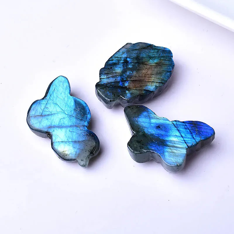 1PC Natural Crystal Labradorite Handb Carved Snake Butterfky Nine-Tailed Fox Healing Stone Animals Figurine For Home Decoration Nine-Tailed Fox / 1Pc Crystal + Quartz