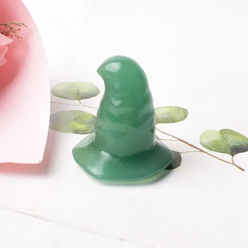 1PC Natural Crystal Obsidian Aventurine Carved Hat Halloween Cartoon Mineral Ornaments Carved Healing Reiki Home Decoration Gift Green Aventurine / 1pc Crystal + Quartz