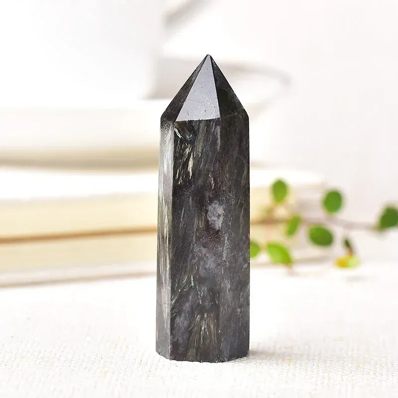 1pc Natural Crystal Point Astrophyllite Healing Stone Quartz Tower Fireworks stone Ornament for Home Decor Reiki Energy Stone Astrophyllite / 50-60mm Crystal And Quartz