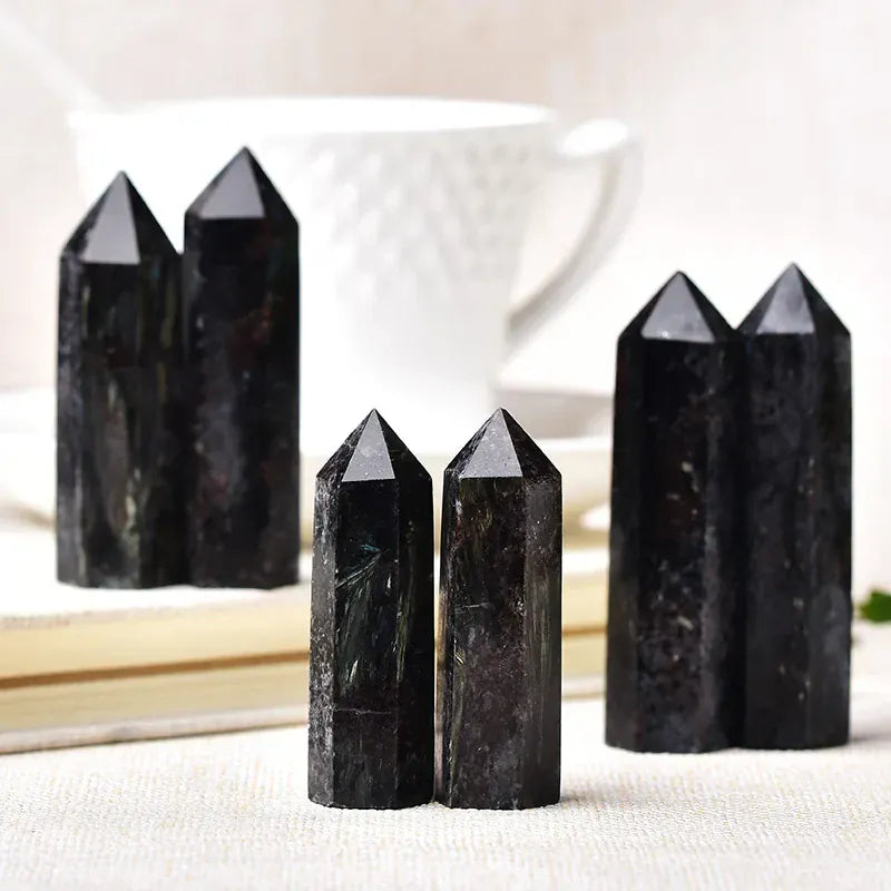 1pc Natural Crystal Point Astrophyllite Healing Stone Quartz Tower Fireworks stone Ornament for Home Decor Reiki Energy Stone Crystal And Quartz