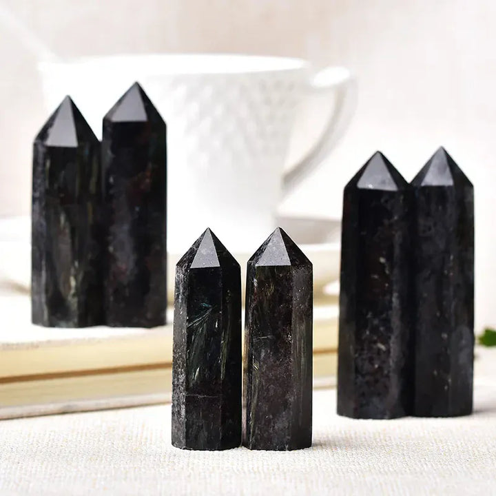 1pc Natural Crystal Point Astrophyllite Healing Stone Quartz Tower Fireworks stone Ornament for Home Decor Reiki Energy Stone Crystal And Quartz