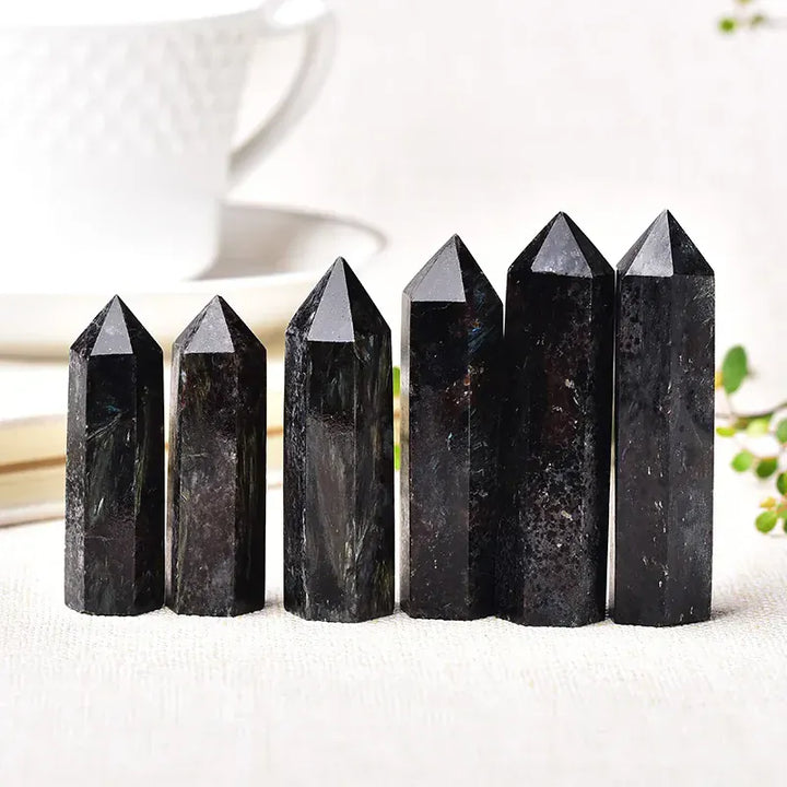 1pc Natural Crystal Point Astrophyllite Healing Stone Quartz Tower Fireworks stone Ornament for Home Decor Reiki Energy Stone Crystal And Quartz