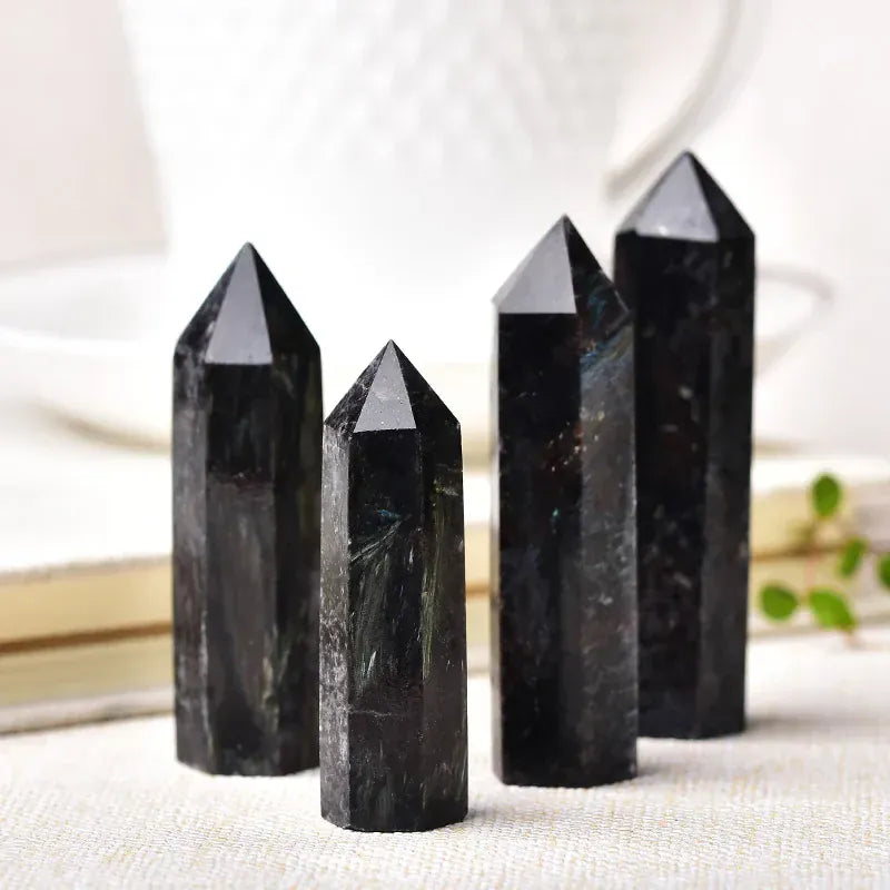 1pc Natural Crystal Point Astrophyllite Healing Stone Quartz Tower Fireworks stone Ornament for Home Decor Reiki Energy Stone Crystal And Quartz
