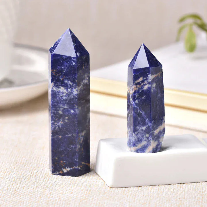 1pc Natural Crystal Point Sodalite stone Healing Obelisk Blue Quartz Wand Ornament for Home Decor Reiki Energy Stone Pyramid Crystal And Quartz