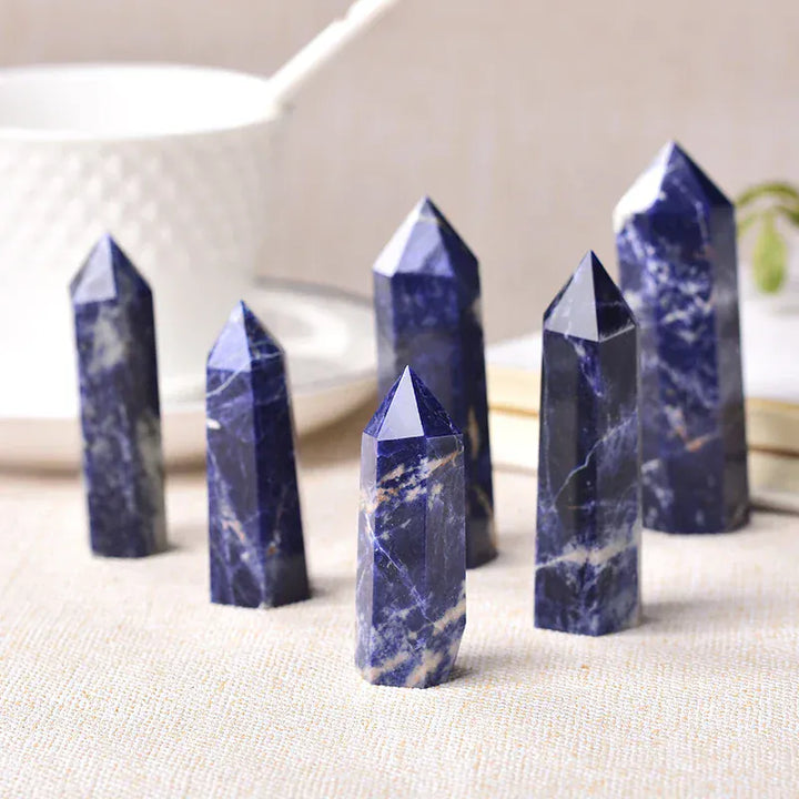 1pc Natural Crystal Point Sodalite stone Healing Obelisk Blue Quartz Wand Ornament for Home Decor Reiki Energy Stone Pyramid Crystal And Quartz