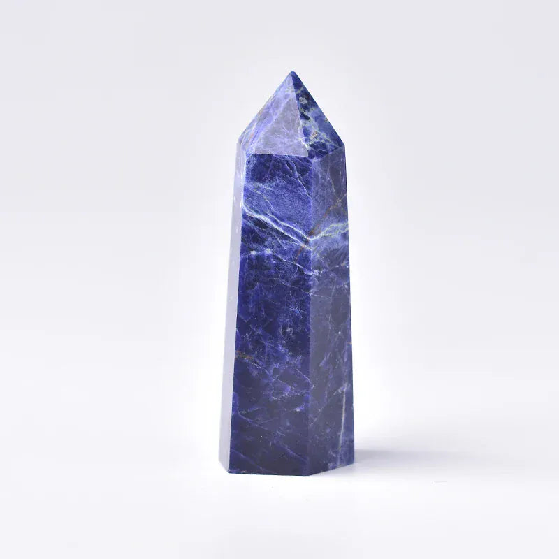 1pc Natural Crystal Point Sodalite stone Healing Obelisk Blue Quartz Wand Ornament for Home Decor Reiki Energy Stone Pyramid Crystal And Quartz