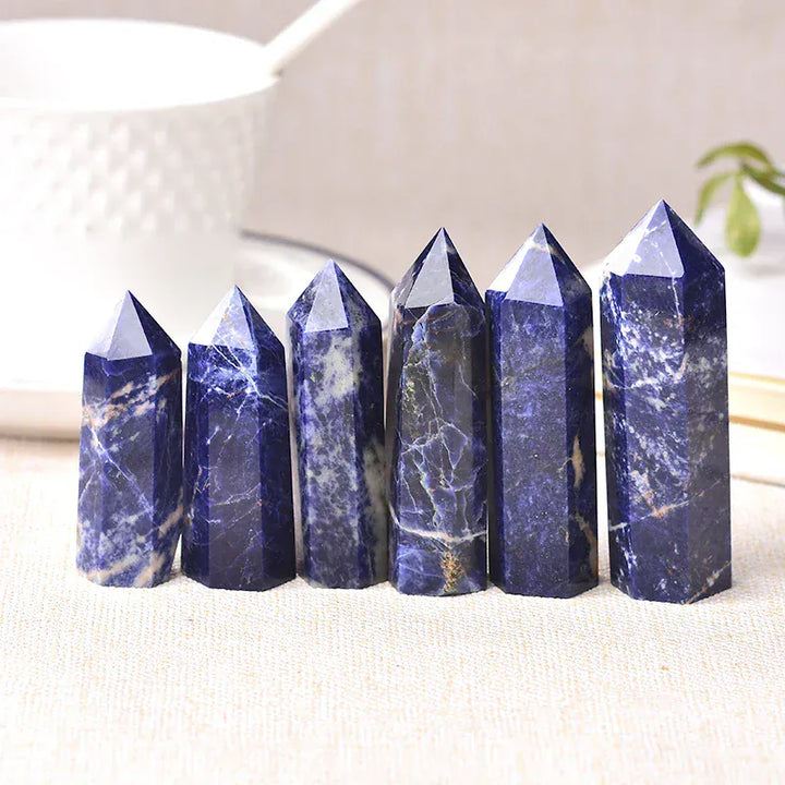 1pc Natural Crystal Point Sodalite stone Healing Obelisk Blue Quartz Wand Ornament for Home Decor Reiki Energy Stone Pyramid Crystal And Quartz