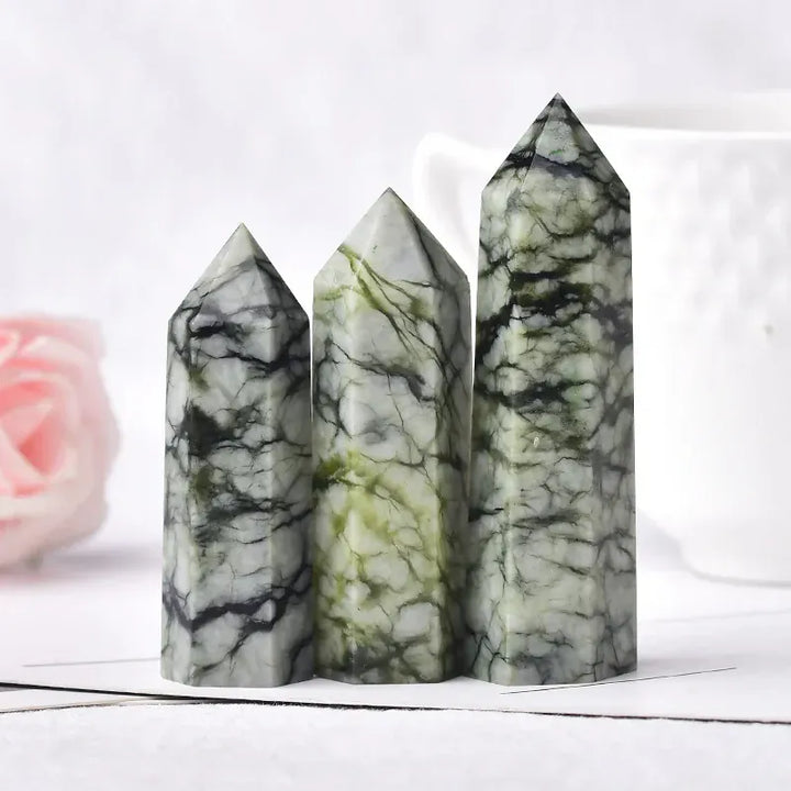 1PC Natural Crystal Point Tree Grain Stone Reiki Healing Obelisk Tower Quartz Wand Ornament for Home Decor Energy Stone Pyramid Crystal And Quartz