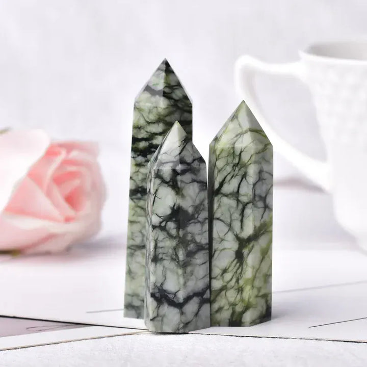 1PC Natural Crystal Point Tree Grain Stone Reiki Healing Obelisk Tower Quartz Wand Ornament for Home Decor Energy Stone Pyramid Crystal And Quartz