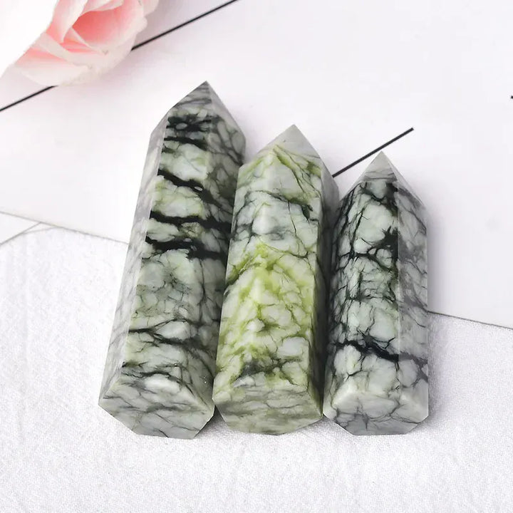 1PC Natural Crystal Point Tree Grain Stone Reiki Healing Obelisk Tower Quartz Wand Ornament for Home Decor Energy Stone Pyramid Crystal And Quartz