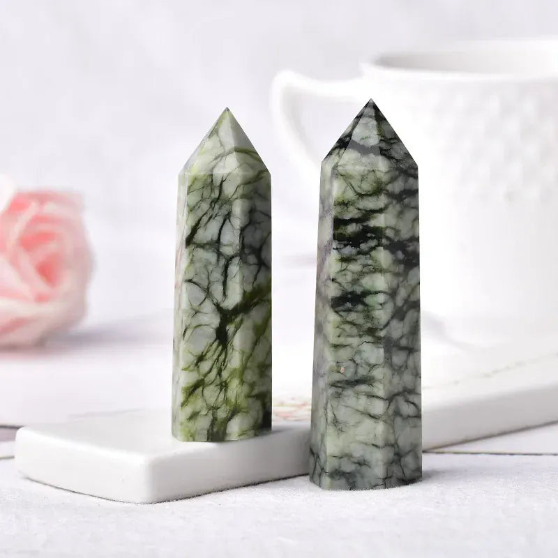 1PC Natural Crystal Point Tree Grain Stone Reiki Healing Obelisk Tower Quartz Wand Ornament for Home Decor Energy Stone Pyramid Crystal And Quartz