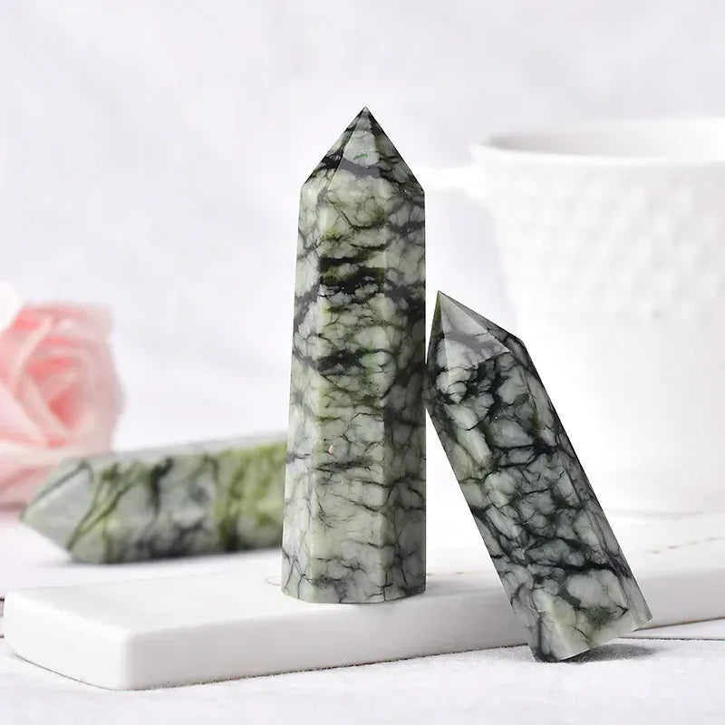 1PC Natural Crystal Point Tree Grain Stone Reiki Healing Obelisk Tower Quartz Wand Ornament for Home Decor Energy Stone Pyramid Crystal And Quartz