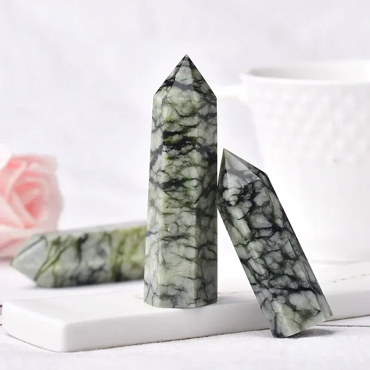 1PC Natural Crystal Point Tree Grain Stone Reiki Healing Obelisk Tower Quartz Wand Ornament for Home Decor Energy Stone Pyramid Crystal And Quartz