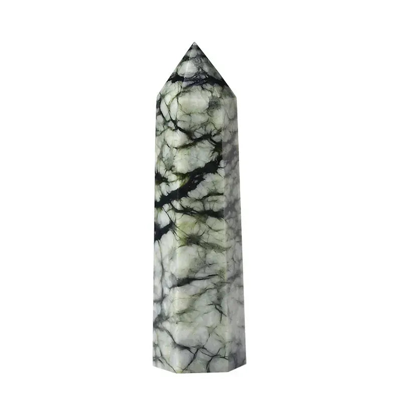 1PC Natural Crystal Point Tree Grain Stone Reiki Healing Obelisk Tower Quartz Wand Ornament for Home Decor Energy Stone Pyramid Tree Grain stone / 50-60mm Crystal And Quartz