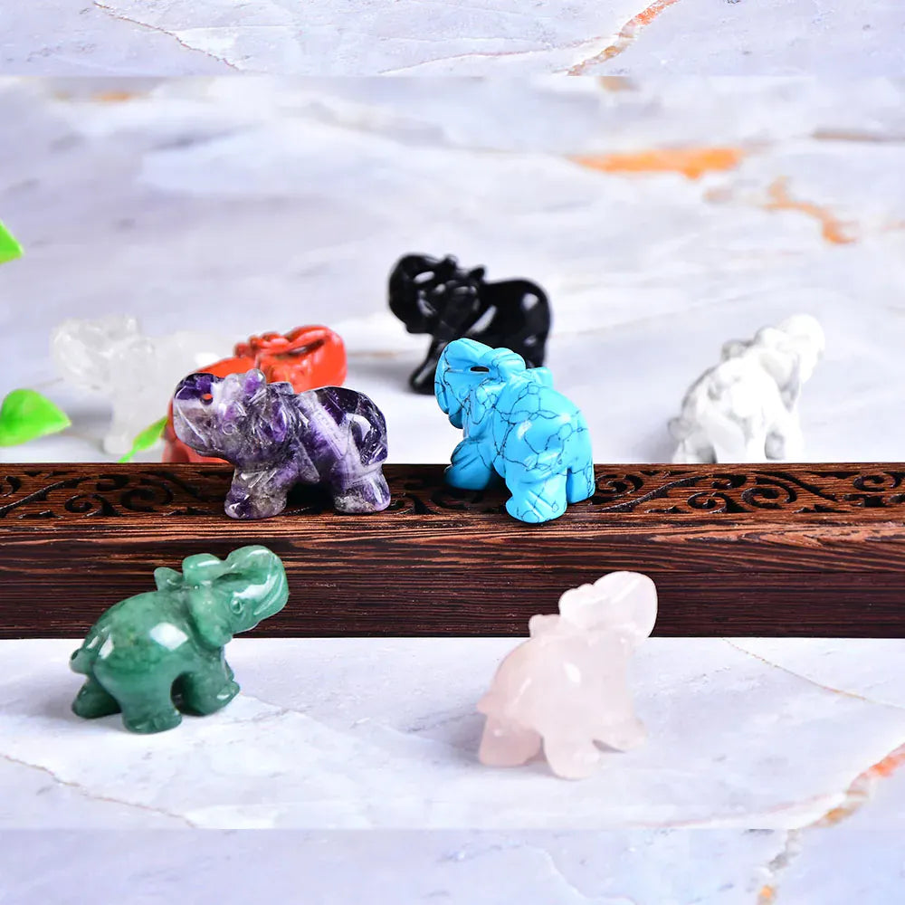 1PC Natural Crystal Rose Quartz Elephant Amethyst Obsidian Animals Stone Crafts Small Decoration Home Decor Christmas Present Black Labradorite / 1.5inch Crystal + Quartz