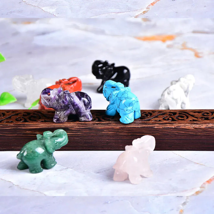 1PC Natural Crystal Rose Quartz Elephant Amethyst Obsidian Animals Stone Crafts Small Decoration Home Decor Christmas Present Black Labradorite / 1.5inch Crystal + Quartz