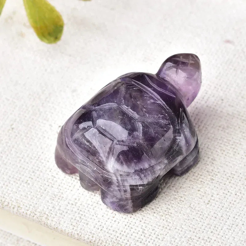1PC Natural Crystal Rose Quartz Tortoise Amethyst Opal Animals Healing Stone Home Decor Fish Tank Crafts Small Decoration Amethyst Crystal + Quartz