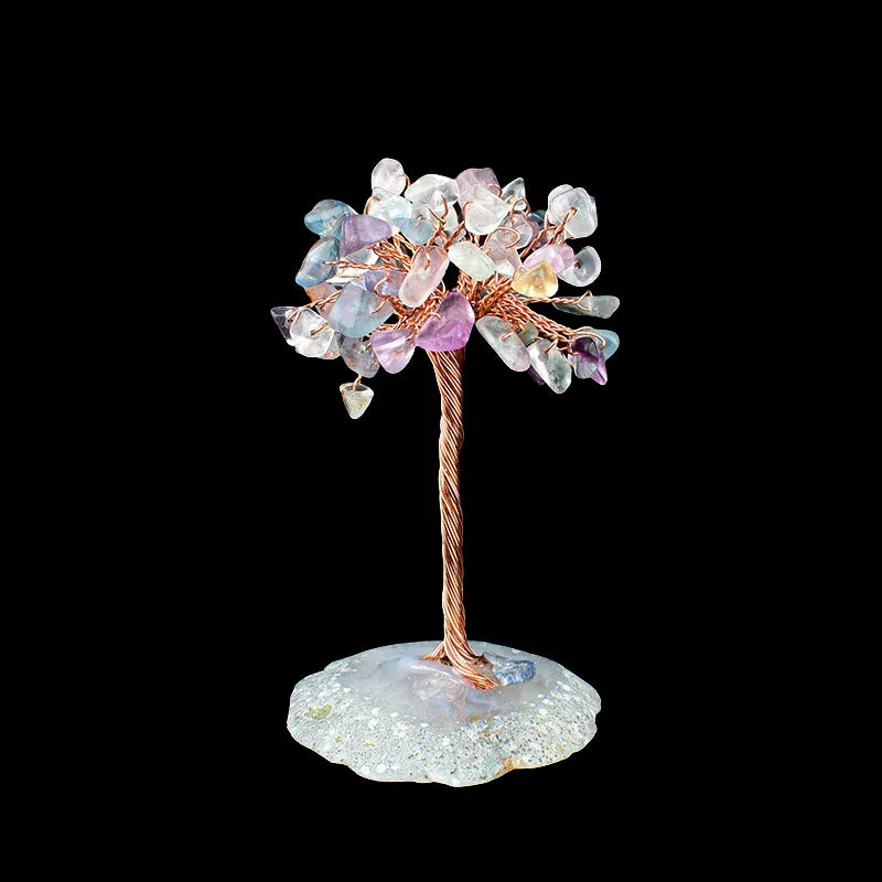 1PC Natural Crystal Stone Amethyst Tree Specimen Agate Reiki Healing Home Decoration Ornaments Lucky Tree DIY Souvenir Gift Colored Fluorite Crystal + Quartz