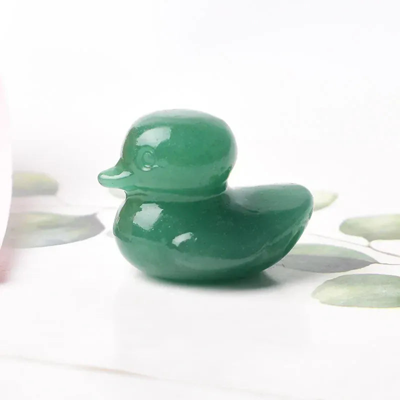 1PC Natural Crystal Stone Aventurine Obsidian Carved Duck Mineral Halloween Ornaments Healing Stone Reiki Home Decoration Gift Green Aventurine Crystal + Quartz