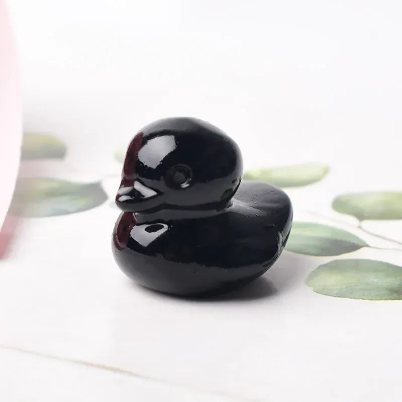 1PC Natural Crystal Stone Aventurine Obsidian Carved Duck Mineral Halloween Ornaments Healing Stone Reiki Home Decoration Gift Obsidian Crystal + Quartz