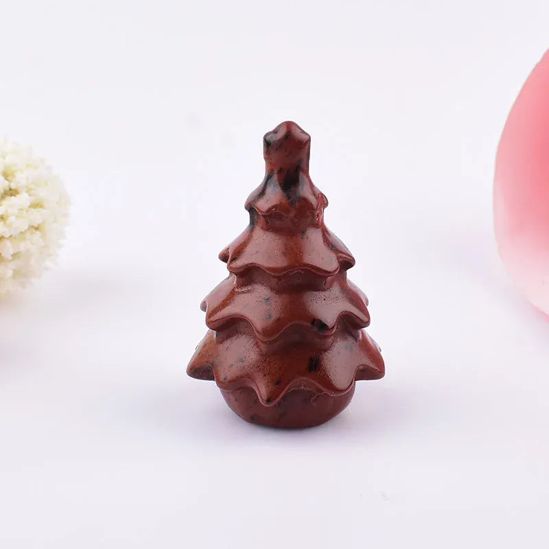 1PC Natural Crystal Stone Christmas Trees Decoration Mineral Specimen Crafts Reiki Healing DIY Gift Home Decoration Red Obsidian / 1PC Crystal + Quartz