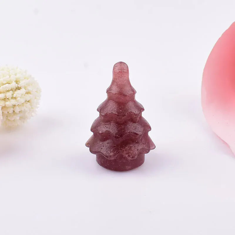 1PC Natural Crystal Stone Christmas Trees Decoration Mineral Specimen Crafts Reiki Healing DIY Gift Home Decoration Strawberry crystal / 1PC Crystal + Quartz