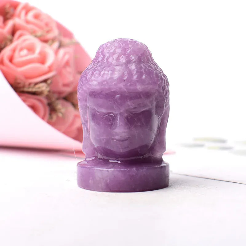 1PC Natural Crystal Stone Figure of Buddha Figurine Reiki Healing Stone Crafts Small Decoration Home Decor Present Souvenir Lapidolite Crystal + Quartz