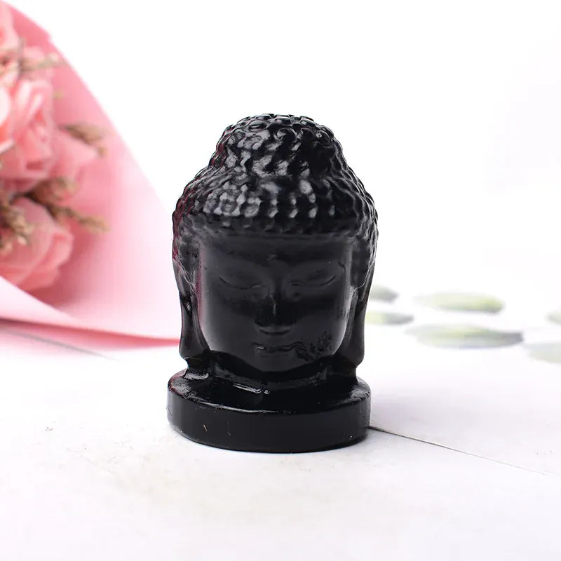 1PC Natural Crystal Stone Figure of Buddha Figurine Reiki Healing Stone Crafts Small Decoration Home Decor Present Souvenir Obsidian Crystal + Quartz
