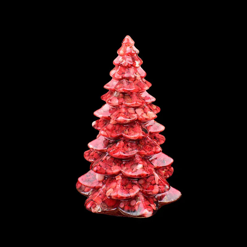 1PC Natural Crystal Stone Gravel Resin Christmas Tree Handmade Lucky Tree Home Decoration Gift Red Shellfish / 1Pc Crystal + Quartz