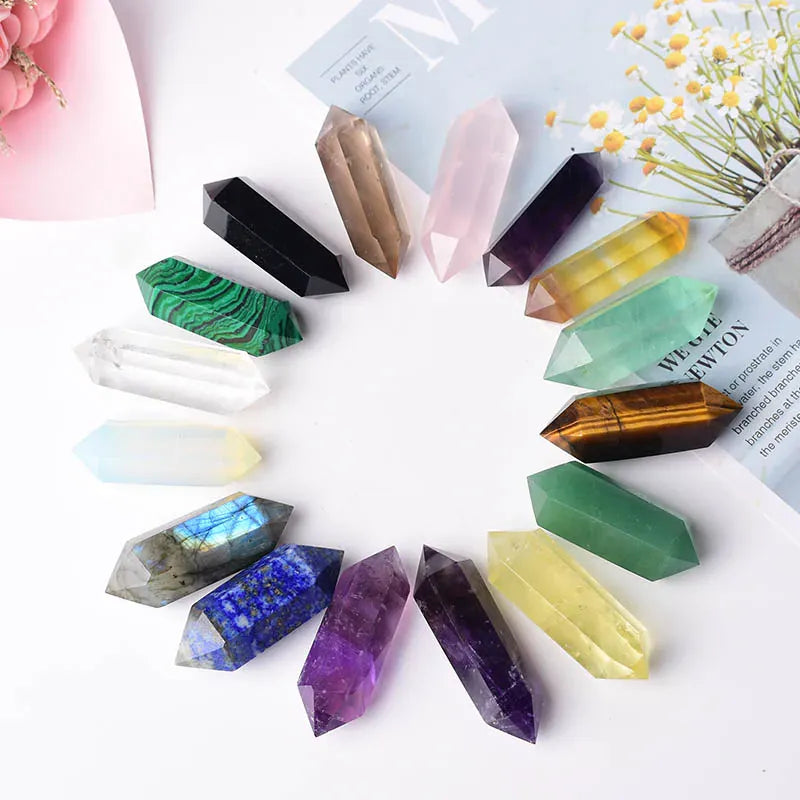 1PC Natural Crystal Stone Hexagonal Double Terminated Points Wand Meditation Reiki Healing Stone Wicca DIY Crystal Jewelry Gift Lapis Lazuli / 1PC Crystal + Quartz