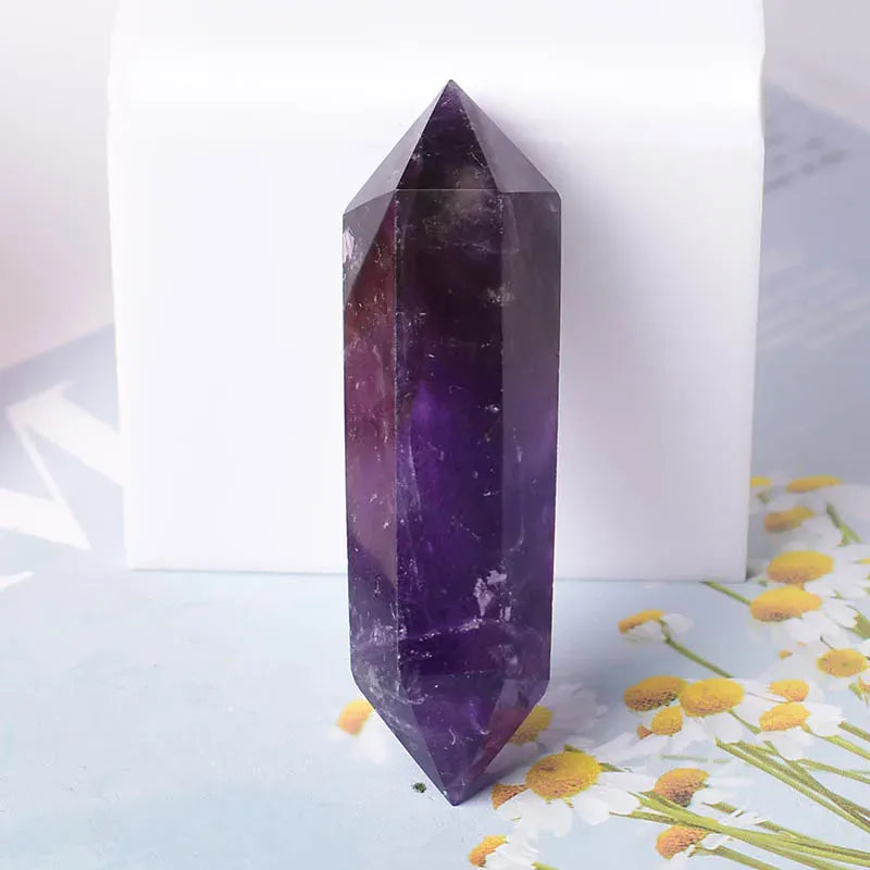 1PC Natural Crystal Stone Hexagonal Double Terminated Points Wand Meditation Reiki Healing Stone Wicca DIY Crystal Jewelry Gift Lilac Amethyst / 1PC Crystal + Quartz