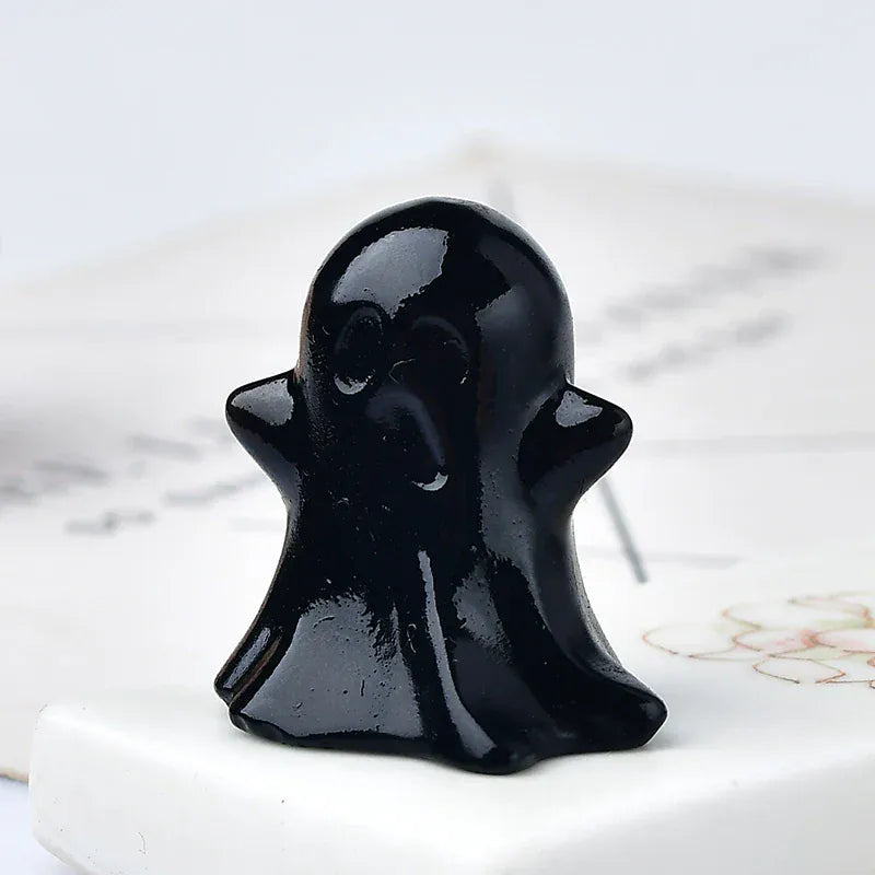 1PC Natural Crystal Stone loveliness Ghost Cartoon Mineral Halloween Ornaments Carved Healing Stone Reiki Home Decoration Gift Epidote / 3cm Crystal + Quartz