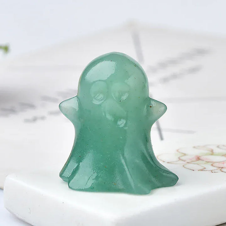 1PC Natural Crystal Stone loveliness Ghost Cartoon Mineral Halloween Ornaments Carved Healing Stone Reiki Home Decoration Gift Epidote / 3cm Crystal + Quartz