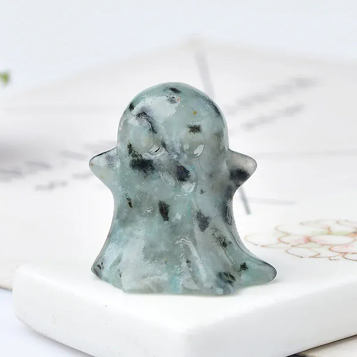 1PC Natural Crystal Stone loveliness Ghost Cartoon Mineral Halloween Ornaments Carved Healing Stone Reiki Home Decoration Gift Kiwi Jasper / 3cm Crystal + Quartz