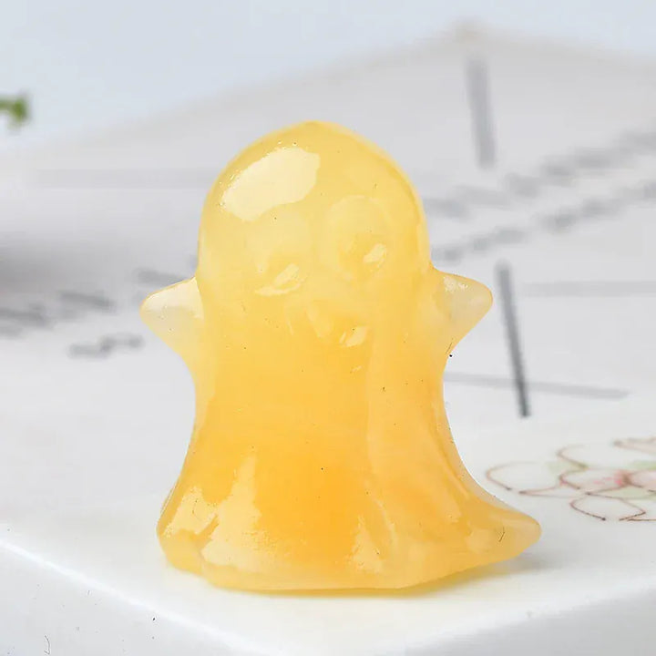 1PC Natural Crystal Stone loveliness Ghost Cartoon Mineral Halloween Ornaments Carved Healing Stone Reiki Home Decoration Gift Red grid stone / 3cm Crystal + Quartz